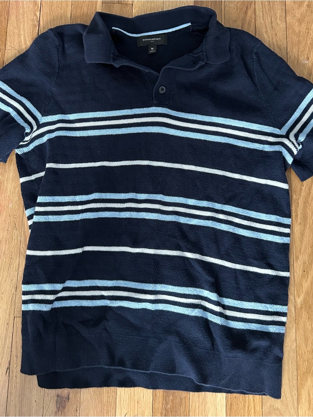 Banana Republic Navy Polo with Light Blue Stripes Mens Sz M